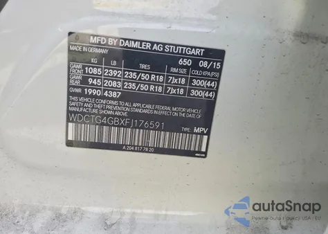 2015 Mercedes-Benz Gla 250 4Matic z USA, uszkodzony, nr VIN WDCTG4GBXFJ176591